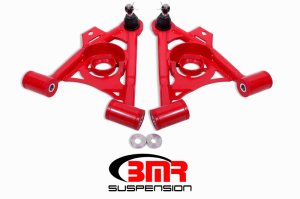 Ford Mustang Control Arms - Lower - BMR Suspension - Non-Adj, Standard Ball Joint, Spring Pocket - Red - `94-`04